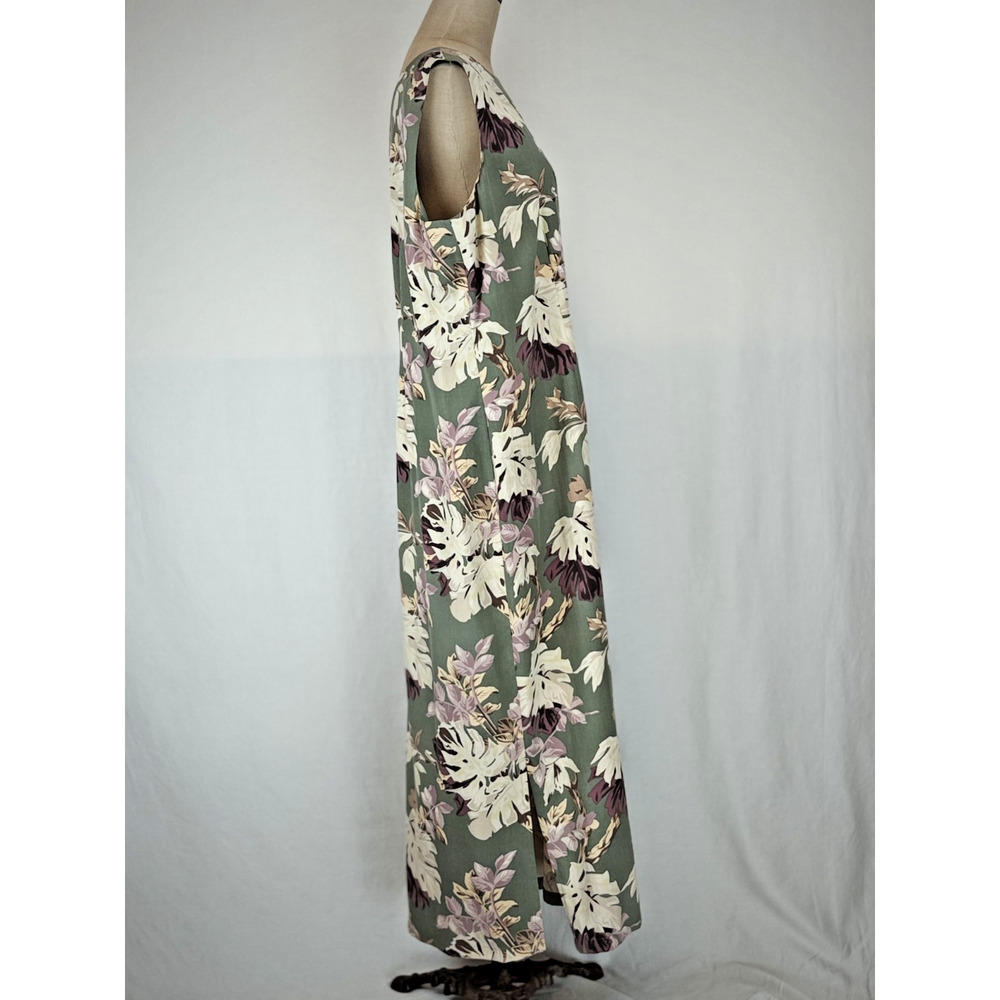 Vintage Y2K NEXX Green Floral Silk Sleeveless Sheath Maxi Dress XL #5-0188 - Picture 4 of 9
